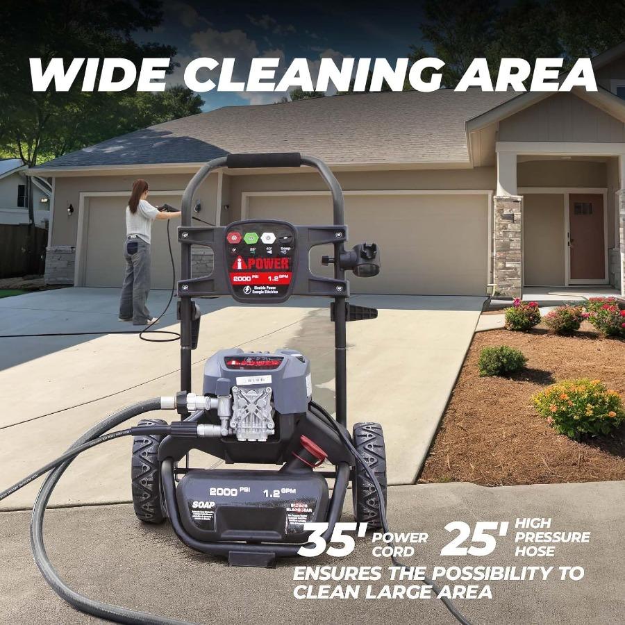 APW2000E Electric Pressure Washer with 2000 PSI and 1.2 GPM CETL Compliant Features Onboard Soap Tank 5 Quick Connect Nozzles S APW2000E Electric Pressure Washer with 2000 PSI and 1.2 GPM CETL Compliant Features Onboard Soap Tank 5 Quick Connect Nozzles S