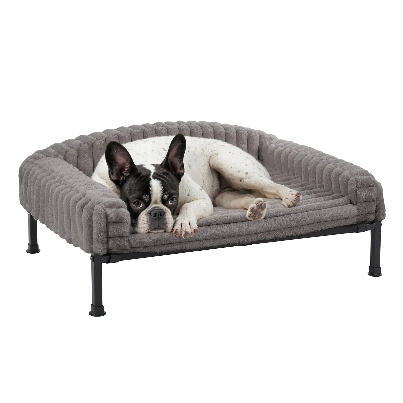 Veehoo Elevated Dog Bed with Bolster Cushion, Fluffy Plush Dog Couch Beds for Small Dogs, Cats, Washable Raised Pet Cot with Non-Slip Feet for Indoor or Patios Use, 24 x 18 Inches, Brown, Solid, Joint Relief