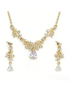 Gold synthetic zircon jewellery set bridal wedding necklace and earrings two-piece set banquet evening dress accessories with tassel design