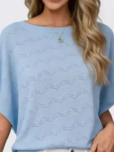 Elegant Hollow Out Texture Batwing Sleeve Knit Top, Soft and Cozy Women's Sweater, Perfect for Casual Wear, Stylish and Comfortable