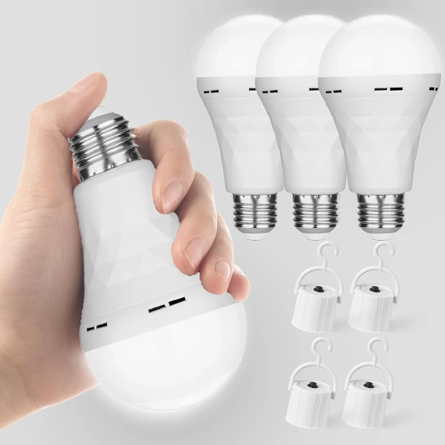 15W Rechargeable Emergency LED Light Bulbs With Back Up For Power Outage, Camping, Hurricane, Disaster Planning, 5000K Daylight White - 4Pack