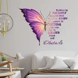 Motivational Butterfly Wall Sticker, Inspirational Quotes, Peel and Stick Wall Art, Suitable for Bedroom, Living Room, Office