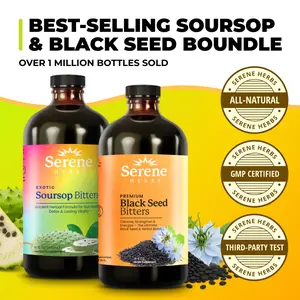 Serene Herbs Soursop & Black Seed Bitters Bundle | Organic Herbal Detox for Digestive Health Gut Healthy Booster Immune Support & Energy | Non-GMO, Vegan (32 fl oz, 16 fl oz Each)