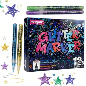 12 Color Outline Shimmer Marker, Water Based Vibrant Sparkle Metallic Glitter Gel Pen, Trendy Stuff Cool Fun Art Crafts Waterproof Coloring Pens Markers for Adult Teen Kids Girl Christmas Birthday Gifts School Journaling Sketch Drawing Painting Supplies