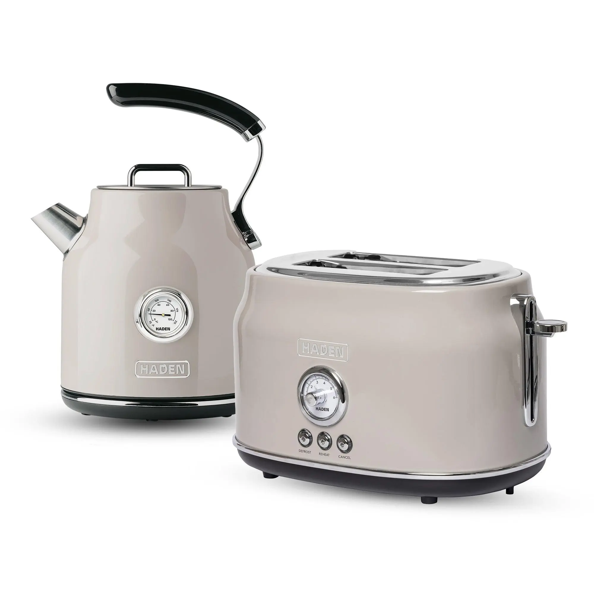 Haden Dorset 2 Slice Wide Slot Toaster & Electric Water Kettle, Putty & Chrome Haden Dorset 2 Slice Wide Slot Toaster & Electric Water Kettle, Putty & Chrome