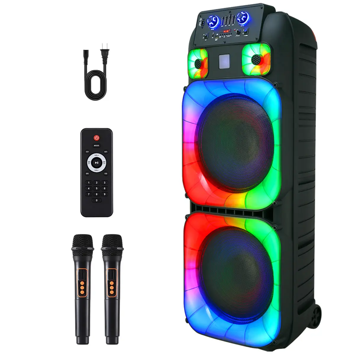 Dual 15" Bluetooth Speaker Sound System LED Party Light With Microphone Remote Contorl Portable Wireless Stereo Dual 15" Bluetooth Speaker Sound System LED Party Light With Microphone Remote Contorl Portable Wireless Stereo