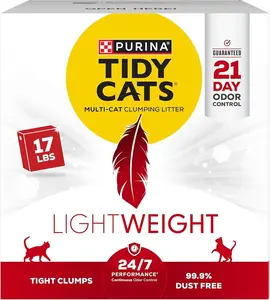 Purina Tidy Cats LightWeight 24/7 Performance Odor control, Multi-Cat, Clumping, 99.9 Percent Dust Free Cat Litter - 17 lb. Box