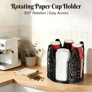 Rotating Paper Cup Holder with 4 Tiers | Disposable Coffee Cup Dispenser, Storage Box, Detachable Plastic Cup and Lid Organizer, Suitable for Countertops, Kitchens, Coffee Stations, and Bathrooms, Made of Plastic