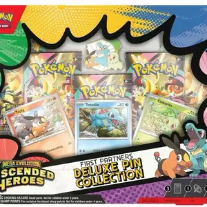 Ascended Heroes First Partner Deluxe Pin Collection - 5 Pokémon TCG Booster Packs & 3 Promo Cards Featuring Chikorita Teapig & Totodile