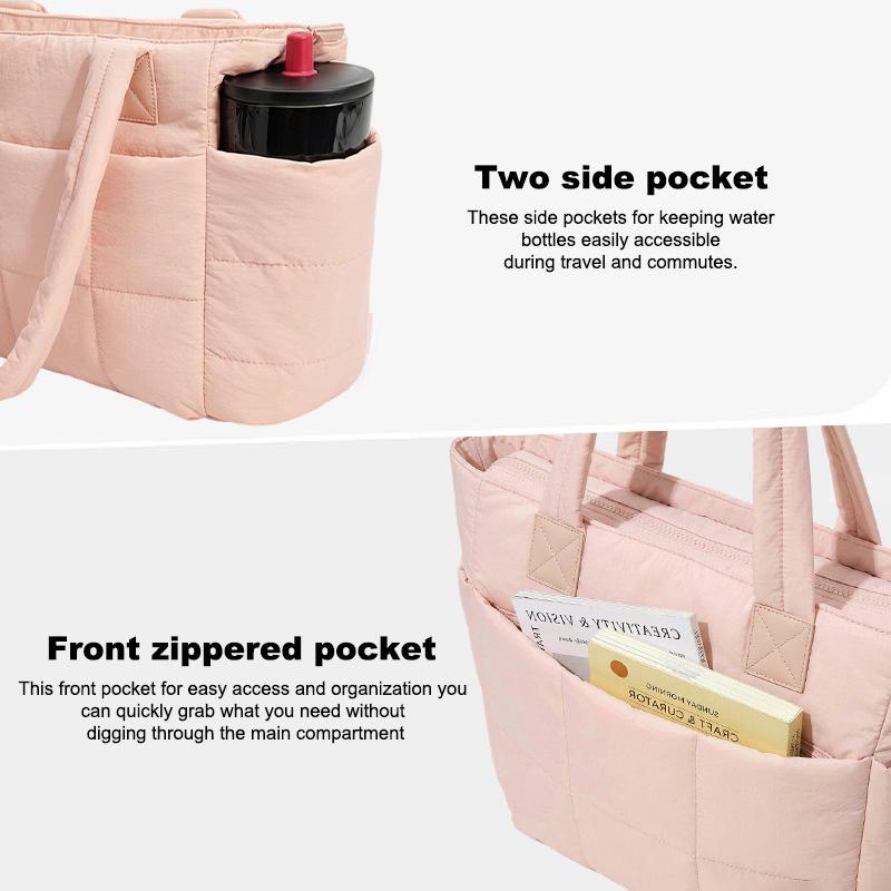 Quilted Laptop Tote Bag for Women, Womens Tote Bag,Work Tote with Luggage Strap, Multi Pocket Travel Shoulder Bag with Adjustable Strap for School Office Daily Commute