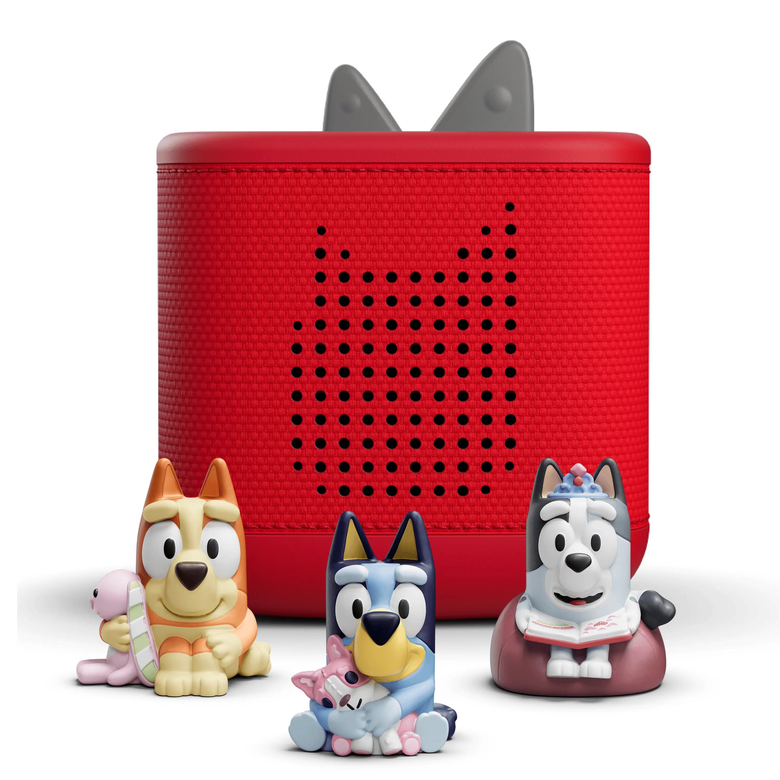 Bluey Toniebox 2 Sunset Red Starter Set Bundle with Bluey, Bingo, and Muffin Tonie Figurines