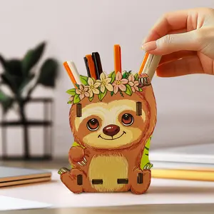 DIY Assembly Pen Holder Adorable Animal Designs,Perfect for Office Workers and Students—A Great Desktop Organizer Cute Design Desk Decoration--Sloth | Sheep | Panda | Wolf | Owl