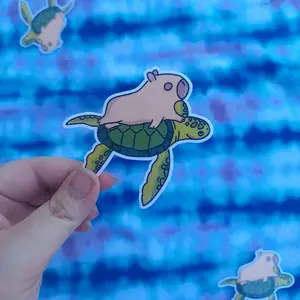 Water Resistant Capybara Riding Turtle Sticker