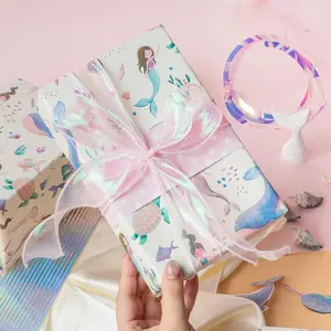 Wrapping Paper Roll- Whale,Turtle and Sea Creature with Pink Polka Dot for Kids,Girls,Baby Shower,Birthday-Mini Roll