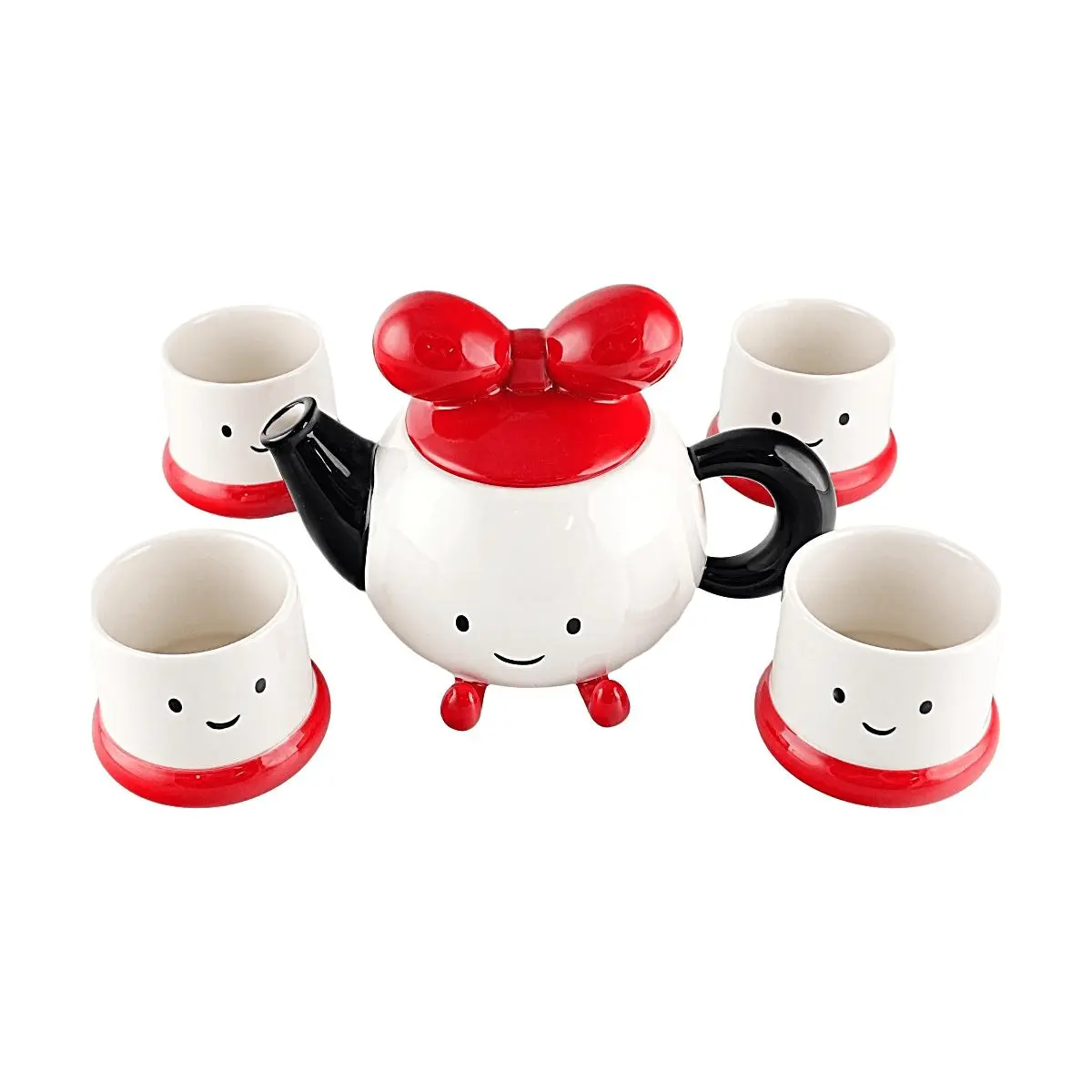 GLAZE STORY Cute Foot Shape Teapot Set with 4 Butterfly Bow Mugs - Ceramic Coffee Cup Water Mug Set GLAZE STORY Cute Foot Shape Teapot Set with 4 Butterfly Bow Mugs - Ceramic Coffee Cup Water Mug Set