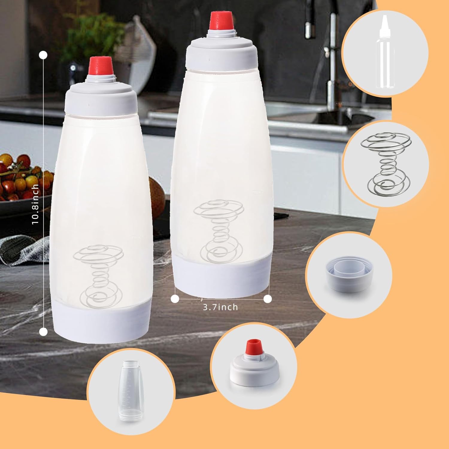 Pancake Batter Dispenser, Pancake Batter Mixer with Blender Ball, Suitable for Baking Utensils such as Pancakes, Pancakes, Waffles, Muffins, Cupcakes, etc. Simple, Large Capacity, Easy to Clean Kitchen Batter Batter Squeezing Bottle