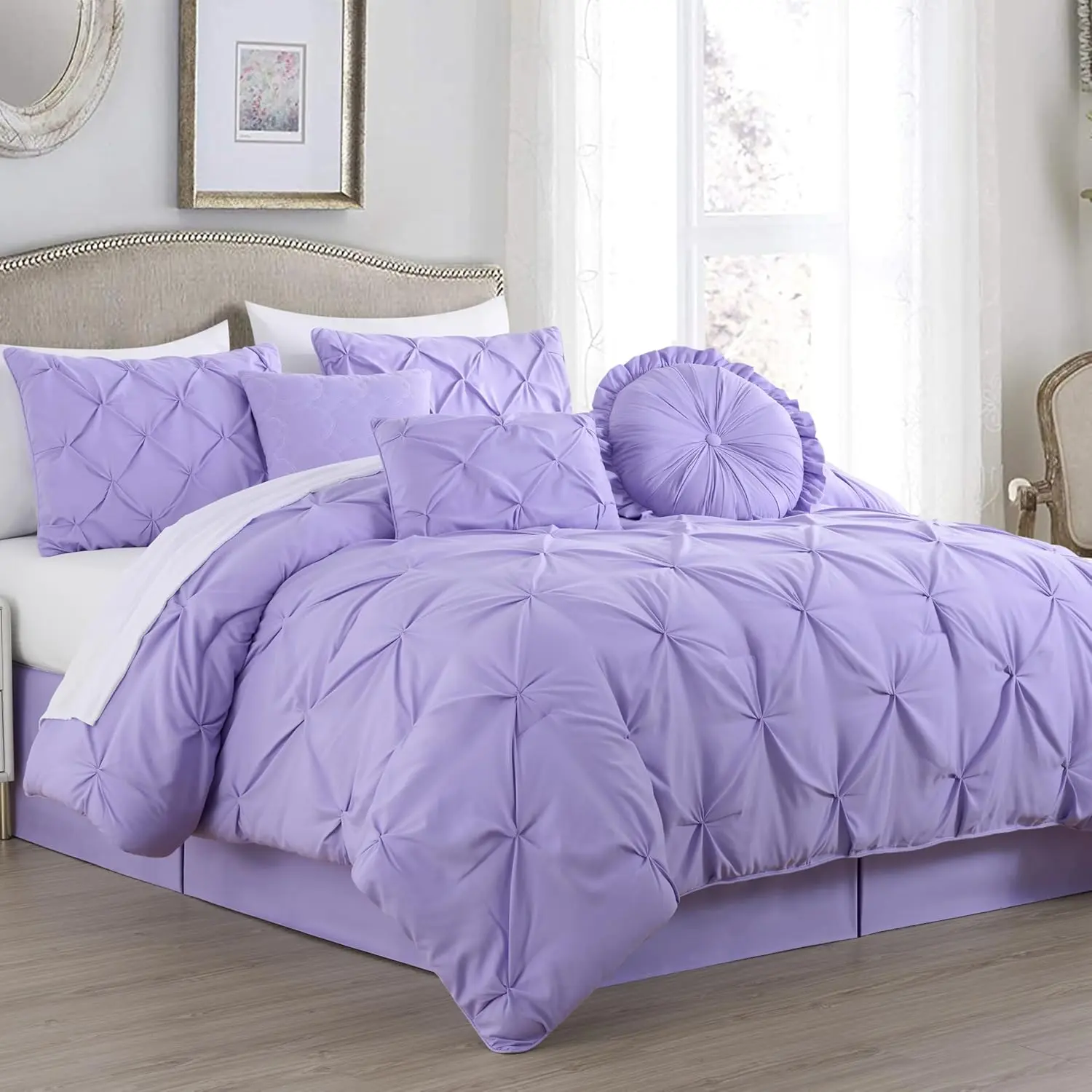 Sydney 7-Inch Pleat Pintuck Comforter - California King Size, Teal Pintuck Bedding Set, Pintuck Bedding Sets