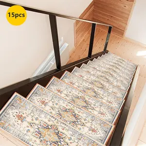 Non-Slip Stair Carpet, Step Protection Carpet, Decorative Bordered Stair Mat, Moroccan Geometric Rug for Home Decoration & Bedroom Accessories - Suitable for Indoor, Outdoor Stairs & Multiple Scenarios.