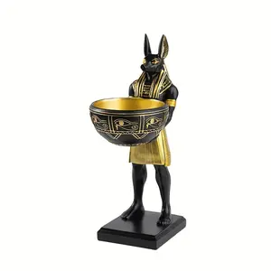 Egyptian Anubis Statue CD7481940 - Ancient Dog God with Book Black & Golden Accents Resin Figurine for Indoor Outdoor Home Office Decor Halloween Ornament