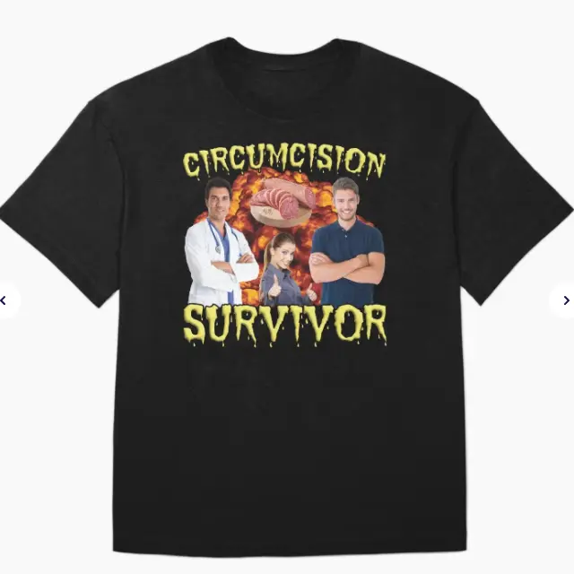 Women's Smooth Cotton Knit Short-Sleeve Circumcision Survivor Graphic T-Shirt, Funny Statement Oversized Dark Humor Streetwear Tee, Shortsleeve, Breathable