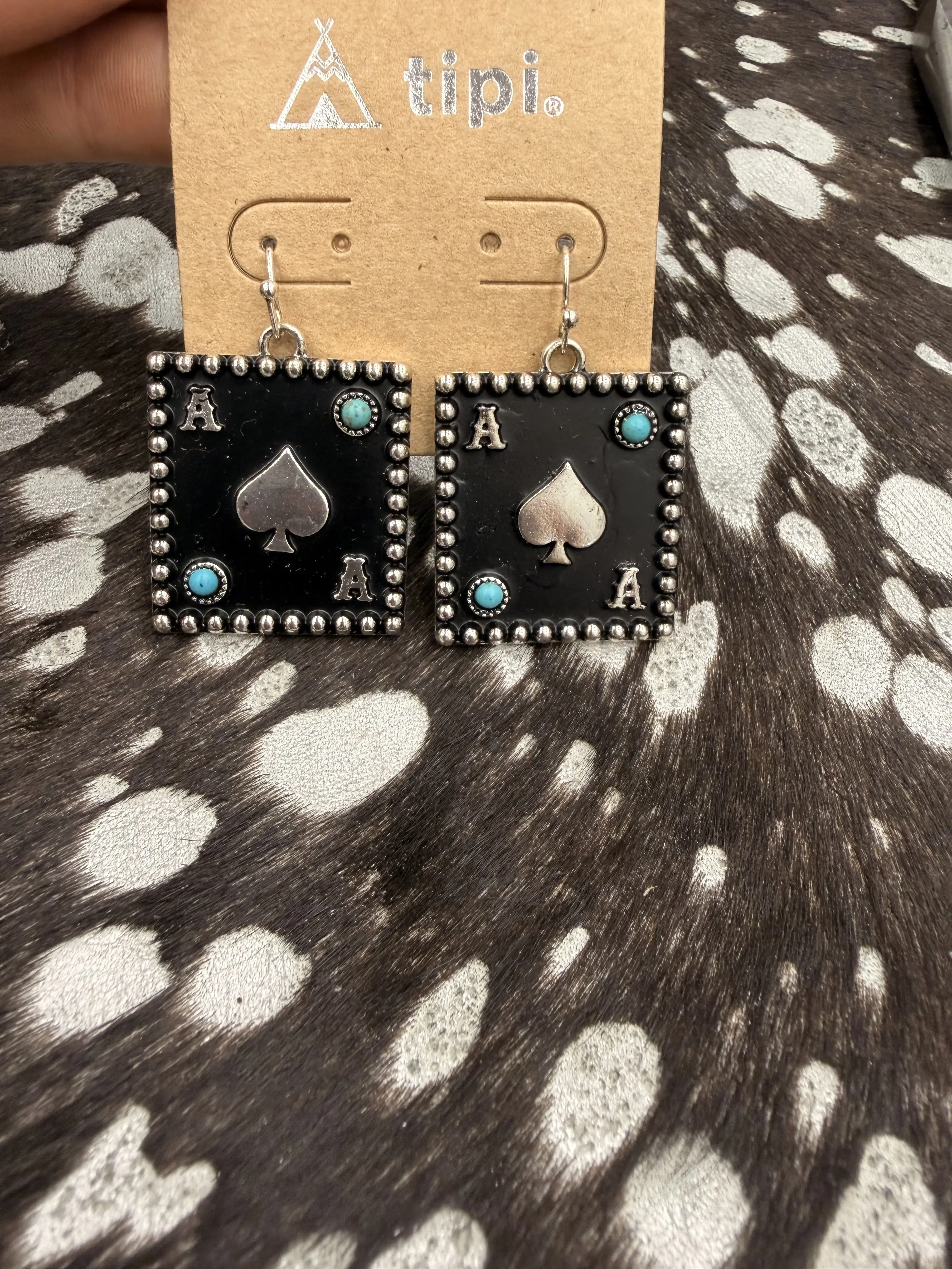 Black square card ace earrings