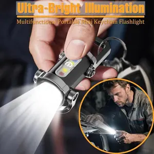 2 PCS Super Bright Mini Keychain Flashlight with USBRechargeable Type-C,3 Lighting Modes,Waterproof &Compact Design,for Camping Hiking Outdoor Activities