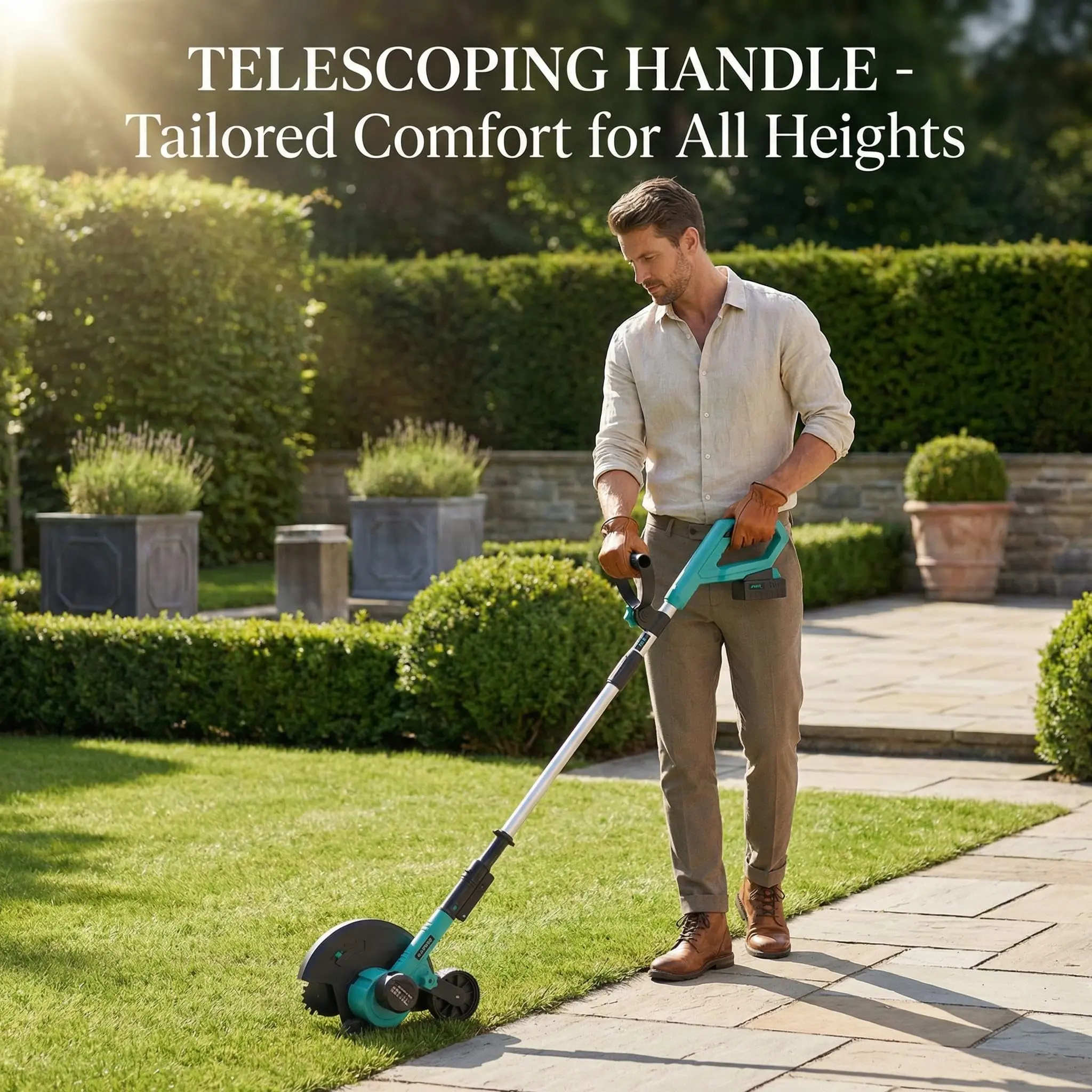 Garvee Upgraded Brushless 20V Cordless Lawn Edger, 9" Electric Edger Lawn Tool with 4.0Ah Battery & Charger, 3 Depth Settings, Adjustable Handle, Dual Wheels Yard Edger for Lawn & Sidewalk