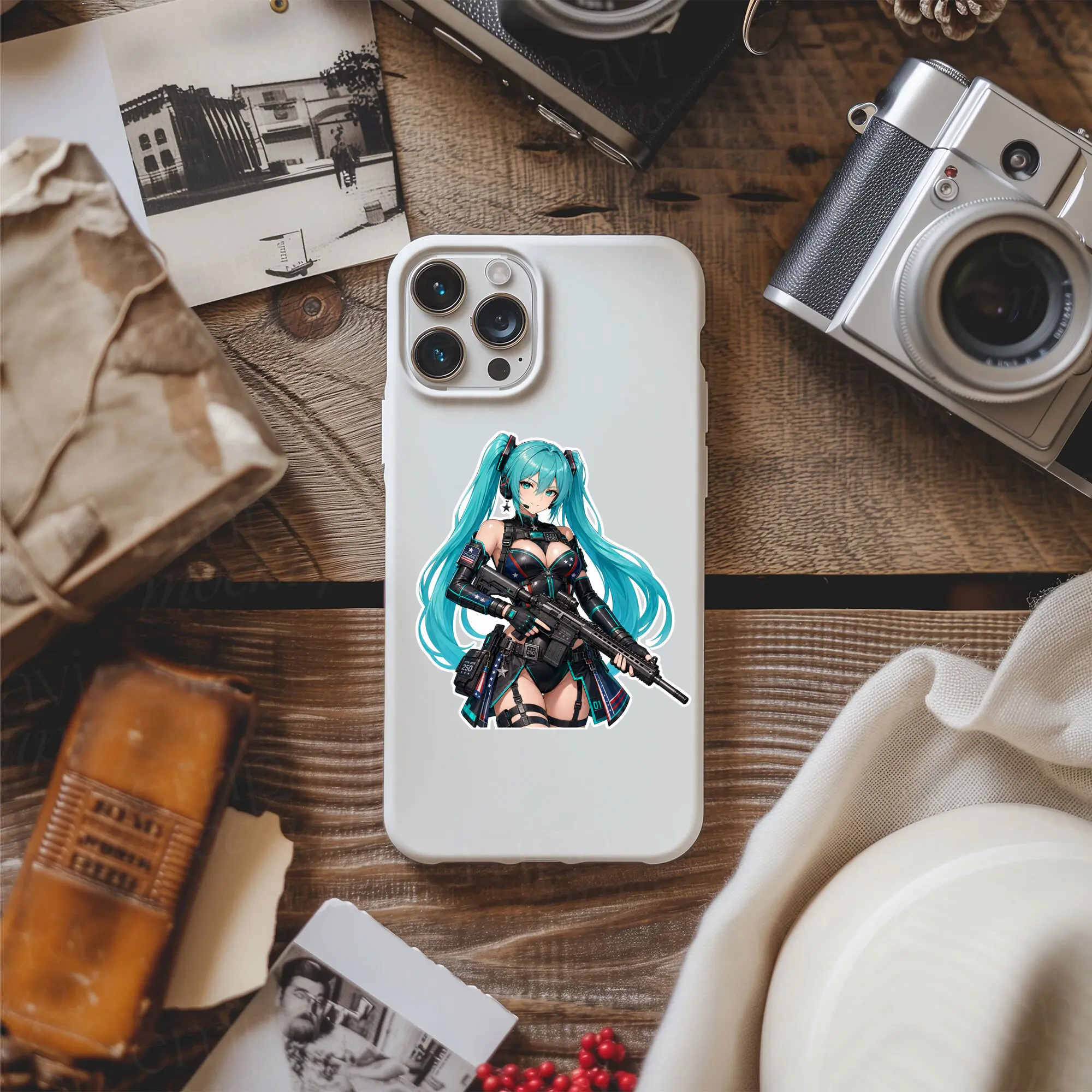 Hatsune Miku Military Vinyl Sticker, Vocaloid Tactical Cosplay 250th USA Decal, Decor for MacBook Bottle Planner