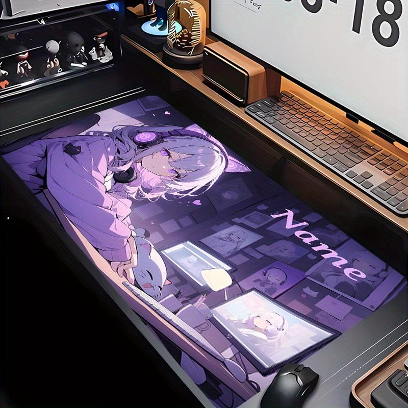 Anime Girl Gaming Desk Mat & Mouse Pad - Custom Name Personalized Non-Slip Rubber Base, Large Keyboard & Mouse Surface with Japanese Anime Characters, Home Office & PC Gaming Accessories, Ideal Gift for Gamers