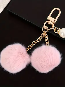 Double Pom-Pom Decorative Bag Charm, Versatile Pearl Pendant Keychain, Phone Accessory, Fashionable Jewelry for Everyday Use, Keychain Accessories