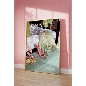 [Sale Up To 60%] - (No frame, Free Ship) - STYLE Fashion Magazine Cover Aesthetic Wall Art, Vintage Shoe Collage Print, Feminine Chic Bedroom Decor, Trendy Girly Art, GirlinPinkPrints