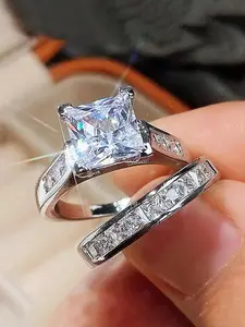 Elegant Diamond Promise Ring Set Weddings Stylish Matching Engagement Wedding Bands Perfect Proposals Daily Wear Stackable Adjustable