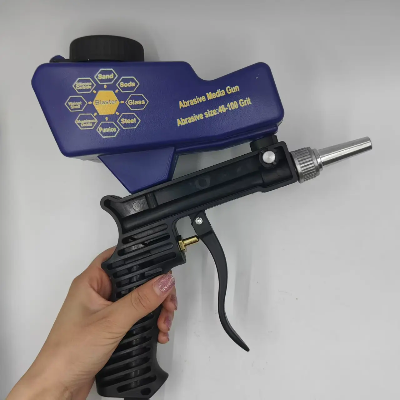 Small Handheld Portable Air-Powered Sandblaster Kit - Home-Use Pneumatic Sandblasting Gun with Gravity Feed, Metal Rust Removal & Refurbishment, Plastic Pressure Airbrush Tool