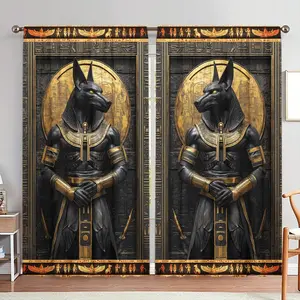 Anubis Pattern Door Curtain, 1 Set Egyptian Art Decorative Door Curtain, Home Decor for Living Room Bedroom, Room Divider Curtain