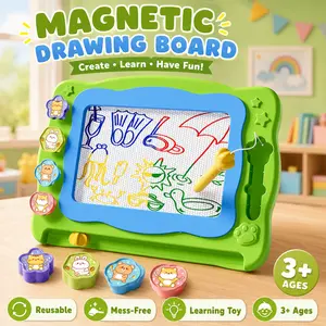 Magnetic Drawing Board for Toddlers 3+, Reusable Kids Doodle Board with Magnetic Pen & Cute Stamps, Mess-Free Learning Toy for Preschool Boys Girls  ：