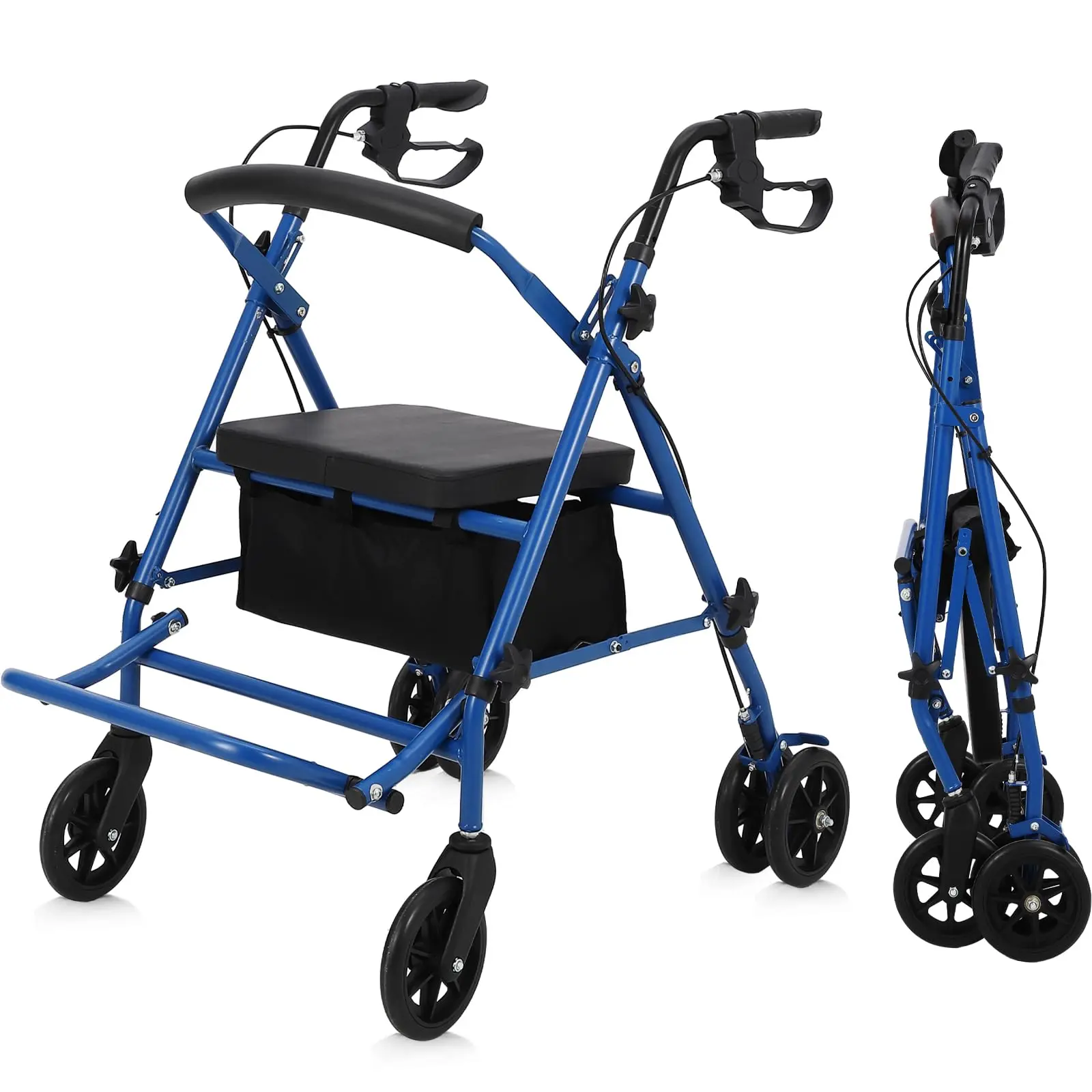 GARVEE 2-in-1 & 3-in-1 Rollator Wheelchair, 300lbs Capacity, Adjustable Height, Dual Brake System, Padded Seat, Foldable Footrest, Storage Bag, All-Terrain Wheels, Lightweight Aluminum Frame for Seniors, Non-Slip Design, Folding Transport Wheelchair, Ligh