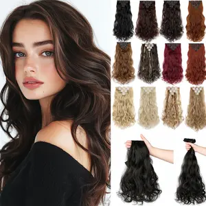 Dulchany Clip in Hair Extensions 24 inch 7 Count, Long Wavy Curly Extensions Clip ins for Women, Natural Hair Clip On Hair For Women Highlights Straight Hair Extensions For Full Head