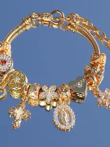 Heart Cherry Blossom Pendant Bracelet, Fashion Bracelet, Glow-In-The-Dark Cross Bracelet, Mom Angel Cross Faith Jewelry