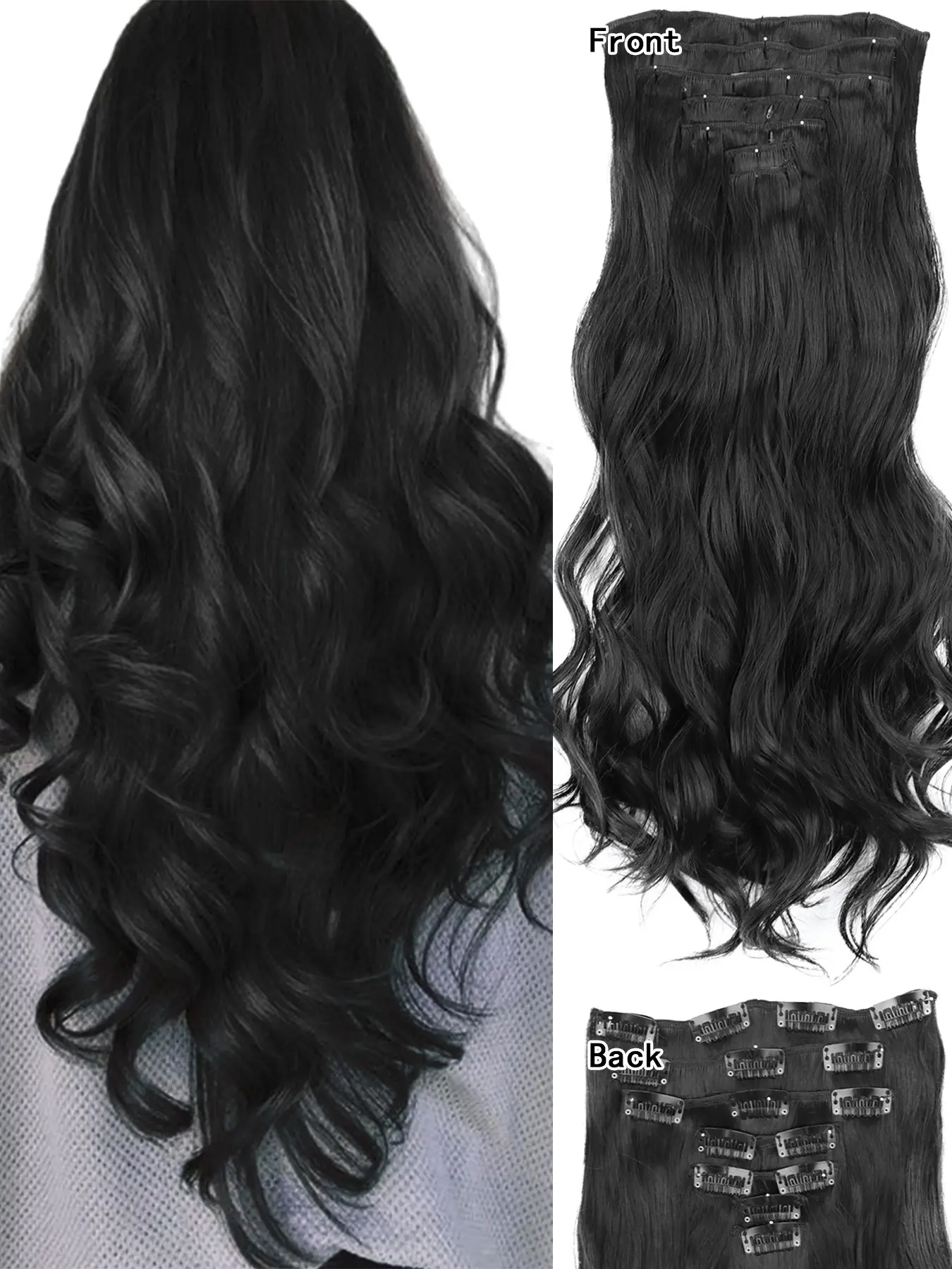 7pc Hair Extensions Set, 24in Long Clip In Hair, Wavy Synthetic Clip On Extensions, Multi Style Party Hair Extensions, Thick Clip In Wefts Long Wavy Synthetic Full Head Hair Extensions for Women, Wavy Hairpieces, Synthetic Fiber Extensions