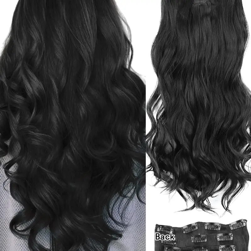 7pc Hair Extensions Set, 24in Long Clip In Hair, Wavy Synthetic Clip On Extensions, Multi Style Party Hair Extensions, Thick Clip In Wefts Long Wavy Synthetic Full Head Hair Extensions for Women, Wavy Hairpieces Best Extensions