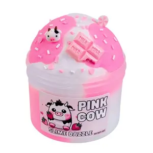 Pink Cow Cloud Slime 8 Fl Oz – White and Pink Fluffy Cloud Slime with Cow & Heart Charms – Pink Sugar Scented Beginner Friendly Slime