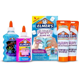 Elmer’s Fluffy Slime Kit, Includes Translucent Color Glue, Glitter Glue, Fluffy Slime Activator, 4 Count - Perfect for Birthday Parties, Gift Idea, Kids Activity