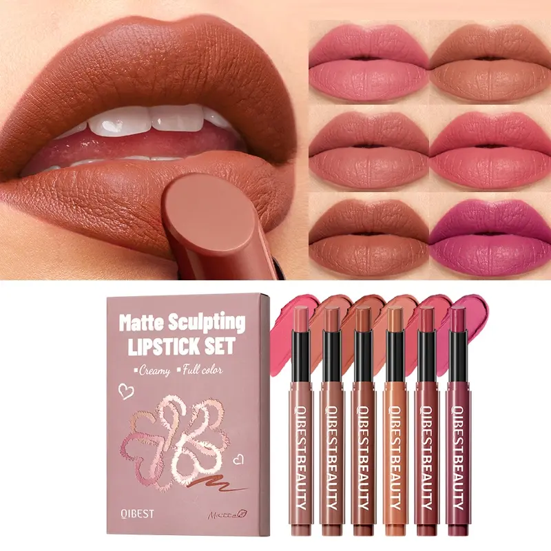6Pcs Longlasting Matte Lipstick Set - Lip Flawless Creamy Velvet Long-Lasting Pigment Makeup Cosmetic Makeup Gift