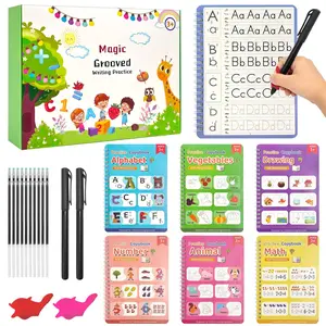Magic Grooved Writing Practice Books 6 Pack Reusable with Disappearing Ink Pens for Kids Ages 3-8 Kindergarten Preschool Valentines Classroom Gift