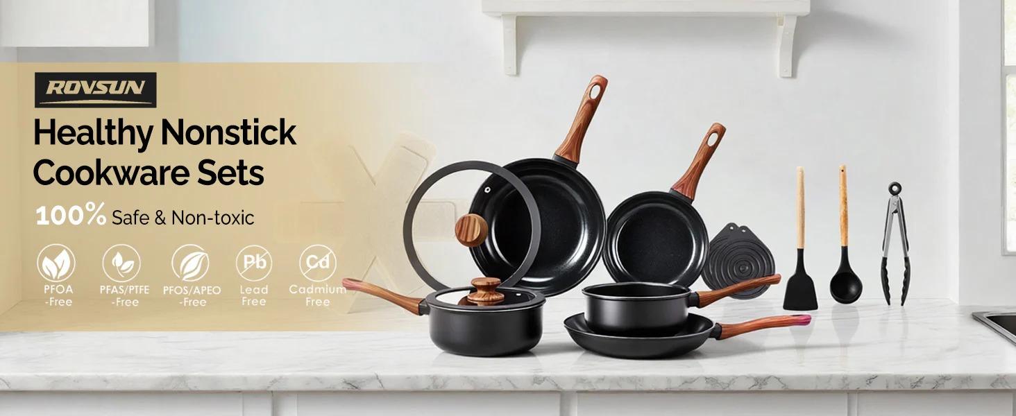 [FLASH SALE] ROVSUN 17 Pcs Nonstick Pots and Pans Set Black
