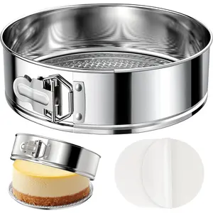 10 Inch 304 Stainless Steel Springform Pan with Removable Bottom, Nonstick Round Spring Form Cheesecake Pan with 30 count  Paper Liners