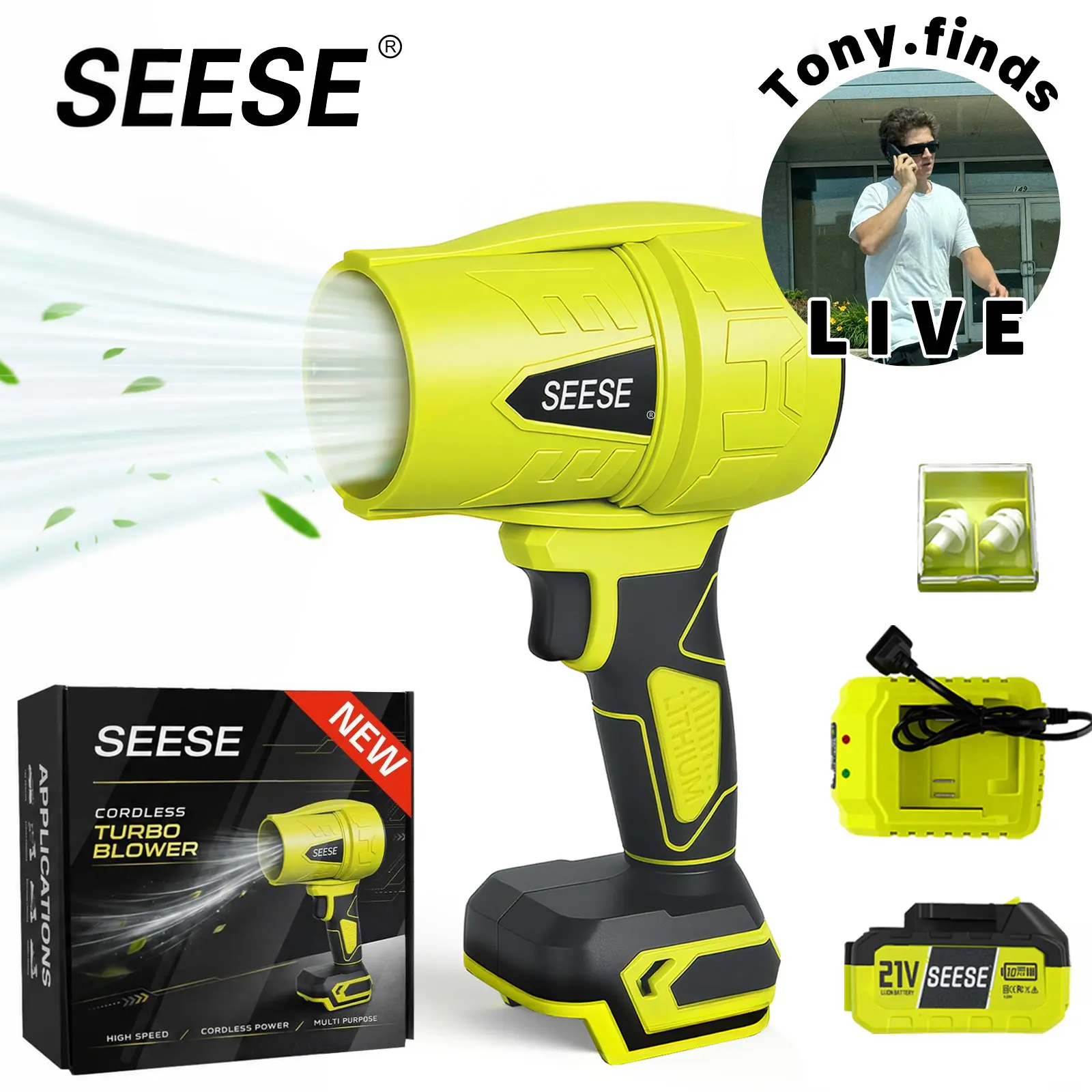 【Exclusively for Tony】SEESE Turbo Jet Blower — Leaf Blower, Car Drying Fan, Cordless Snow Blower & Power Air Duster for Home & Garden Great Holiday Gift