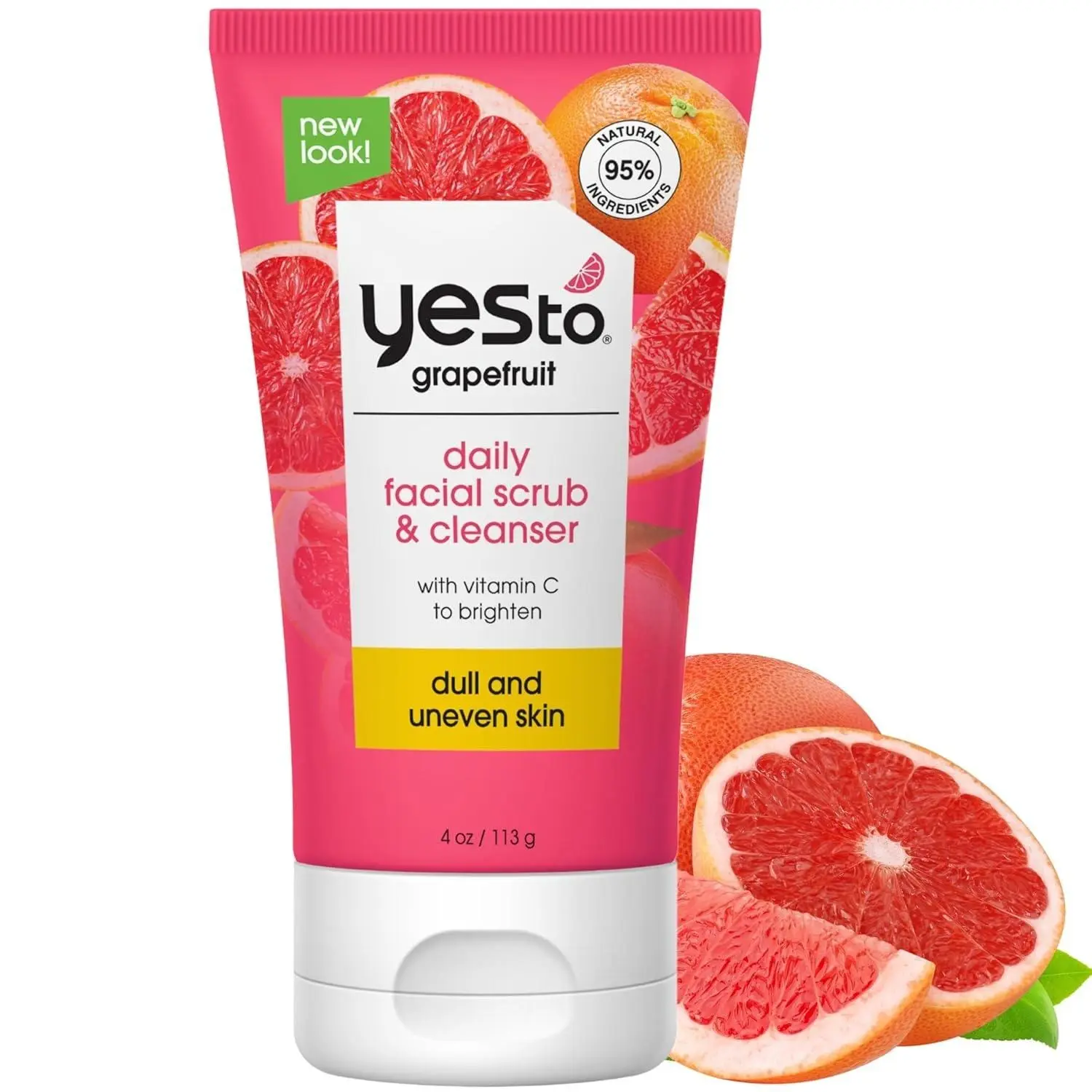 Yes To Grapefruit Daily Facial Scrub & Cleanser, Exfoliating & Restoring Cleanser That Enhances Skins Radiance Cleansing Lemon Balm Skincare Pink