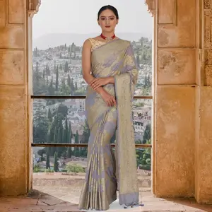 Steel Gray soft jaal work  banarasi saree