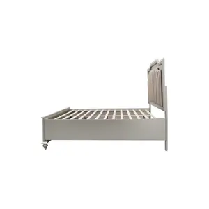 Mountain Lodge Queen Bed in Champagne with 91 x 67 x 69H Lighting Headboard Crystal Trim Padded Panels Wood Legs and Built In Storage Drawers